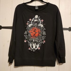 SRH Sweatshirt Red Rose Graphic Print Black Long Sleeve Size Medium